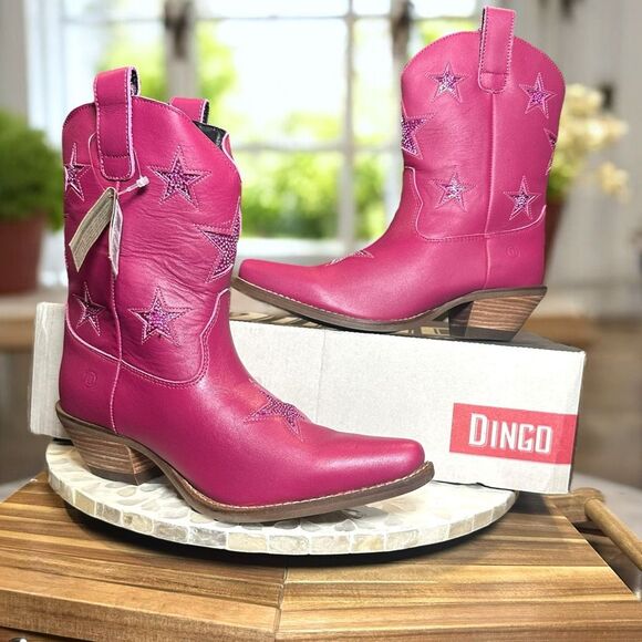 Dingo Star Struck Cowboy Boots Fuchsia Pink Leather Western Rodeo Women’s Size 7 - Picture 14 of 15